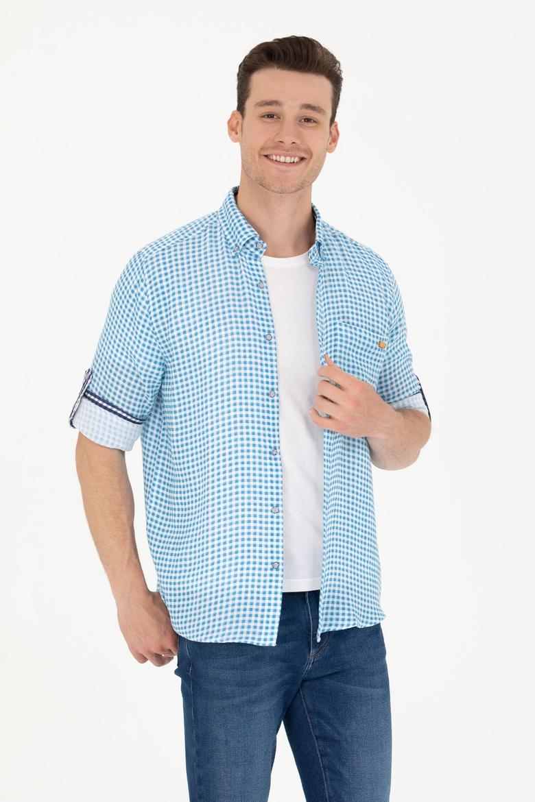 Erkek Kareli Mavi Gömlek - 50263586028