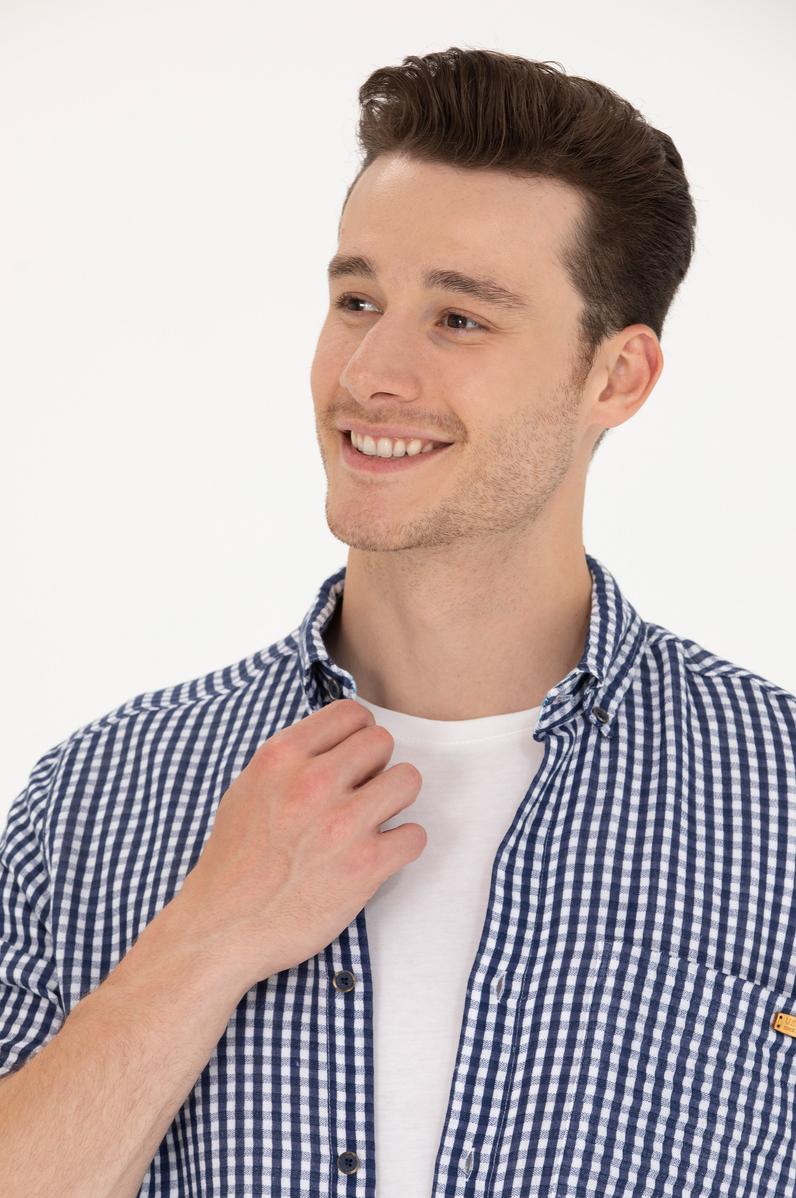 Erkek Kareli Lacivert Gömlek
