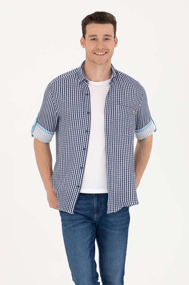 Erkek Kareli Lacivert Gömlek