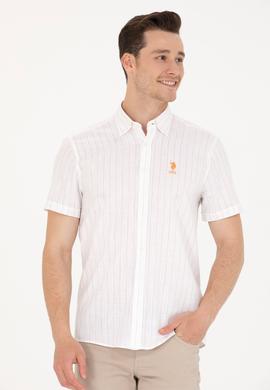 Erkek Kiremit Çizgili Beyaz Gömlek - 50263882009