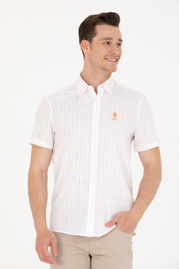 Erkek Kiremit Çizgili Beyaz Gömlek