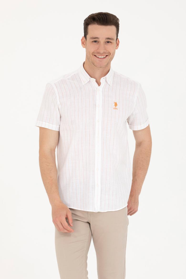 Erkek Kiremit Çizgili Beyaz Gömlek - 50263882009