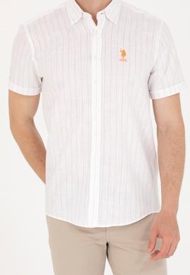 Erkek Kiremit Çizgili Beyaz Gömlek - 50263882009