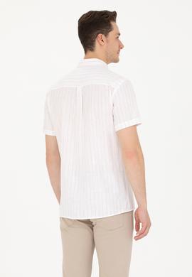 Erkek Kiremit Çizgili Beyaz Gömlek - 50263882009