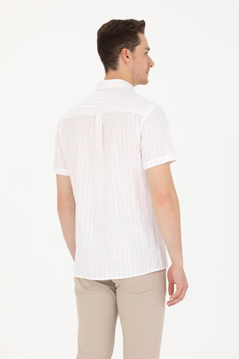 Erkek Kiremit Çizgili Beyaz Gömlek - 50263882009