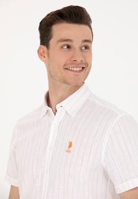 Erkek Kiremit Çizgili Beyaz Gömlek - 50263882009