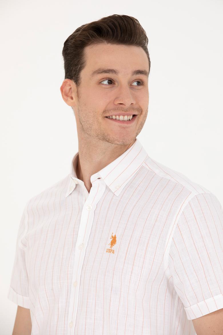 Erkek Kiremit Çizgili Beyaz Gömlek - 50263882009