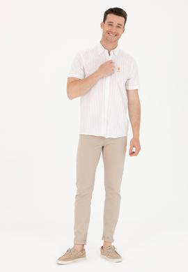 Erkek Kiremit Çizgili Beyaz Gömlek - 50263882009