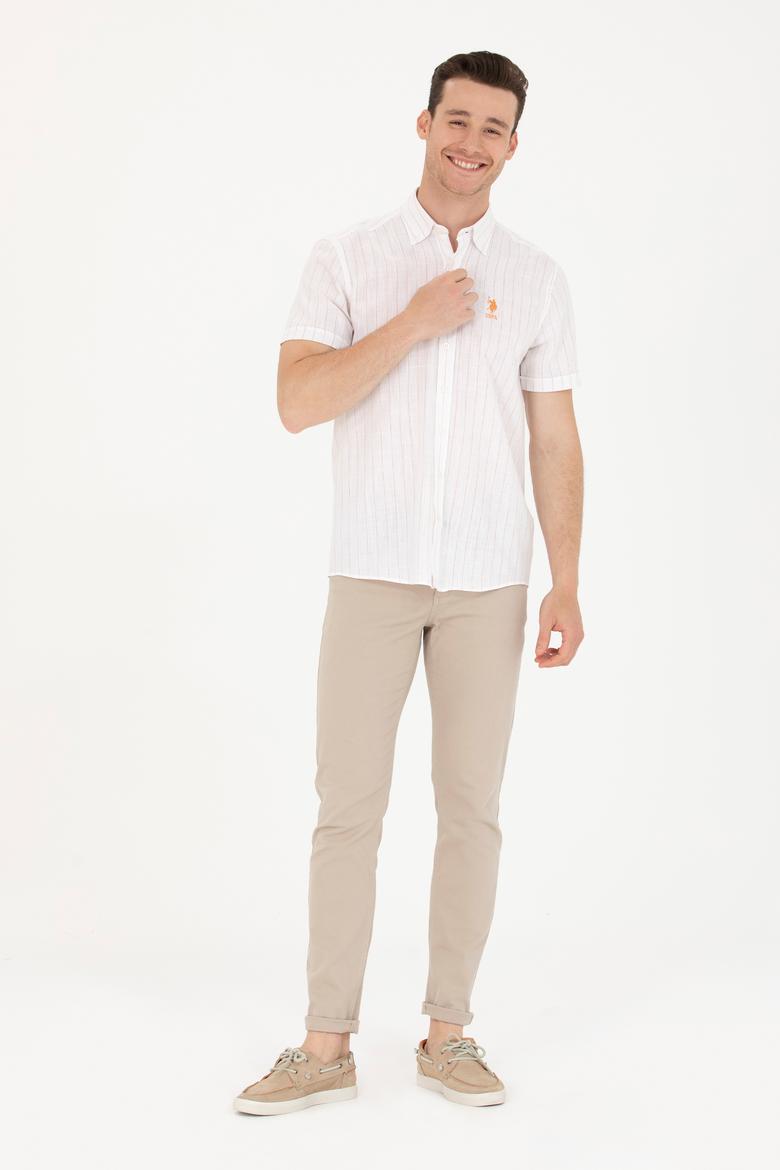Erkek Kiremit Çizgili Beyaz Gömlek - 50263882009