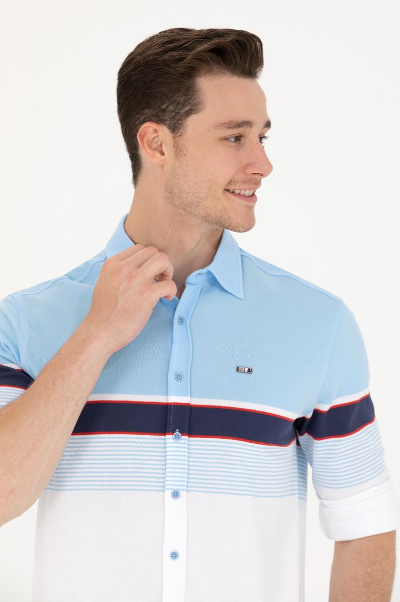 Erkek Mavi Uzun Kollu Gömlek