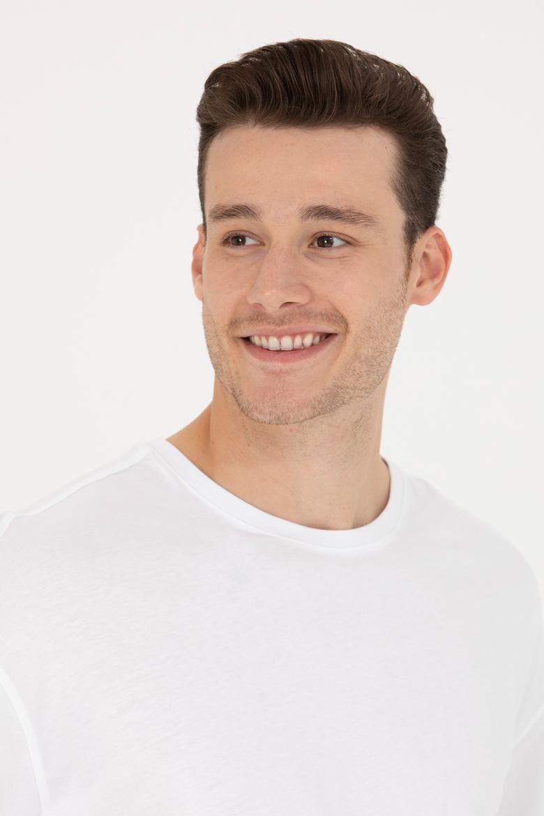 Erkek Beyaz Oversize Bisiklet Yaka Tişört - 50264938001