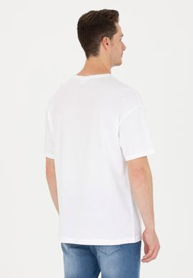 Erkek Beyaz Oversize Bisiklet Yaka Tişört - 50264938001