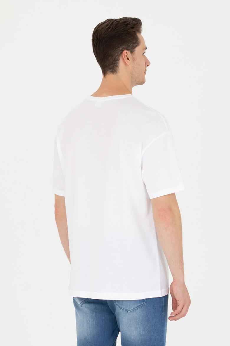 Erkek Beyaz Oversize Bisiklet Yaka Tişört - 50264938001