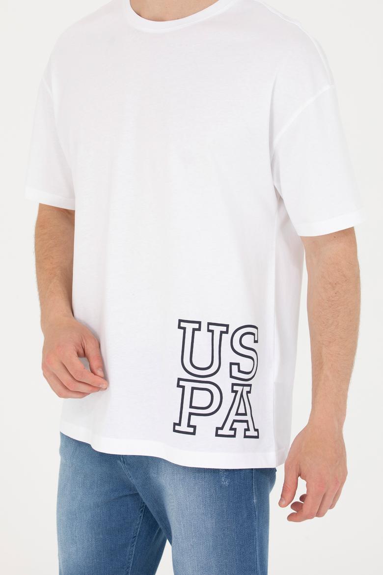 Erkek Beyaz Oversize Bisiklet Yaka Tişört - 50264938001