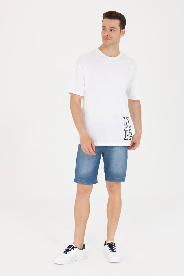 Erkek Beyaz Oversize Bisiklet Yaka Tişört - 50264938001