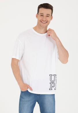 Erkek Beyaz Oversize Bisiklet Yaka Tişört - 50264938001