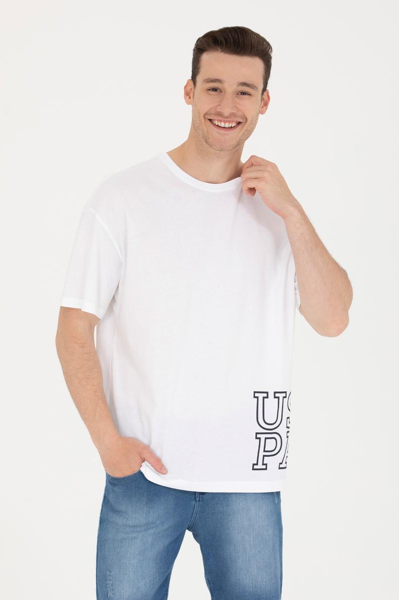 Erkek Beyaz Oversize Bisiklet Yaka Tişört