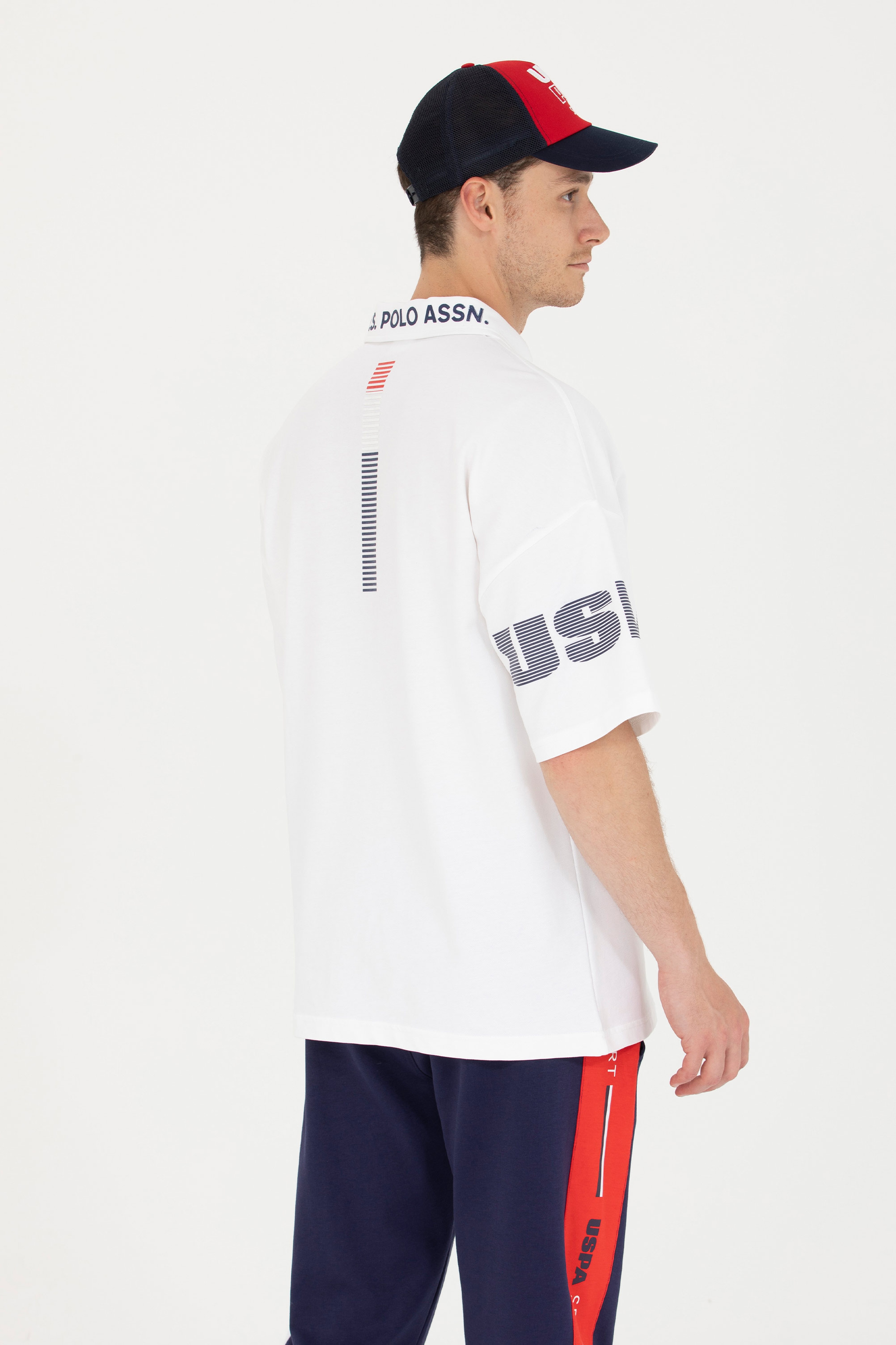Erkek Beyaz Oversize Polo Yaka Tişört - Image 5