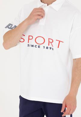 Erkek Beyaz Oversize Polo Yaka Tişört - 50263571024