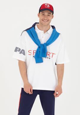 Erkek Beyaz Oversize Polo Yaka Tişört - 50263571024