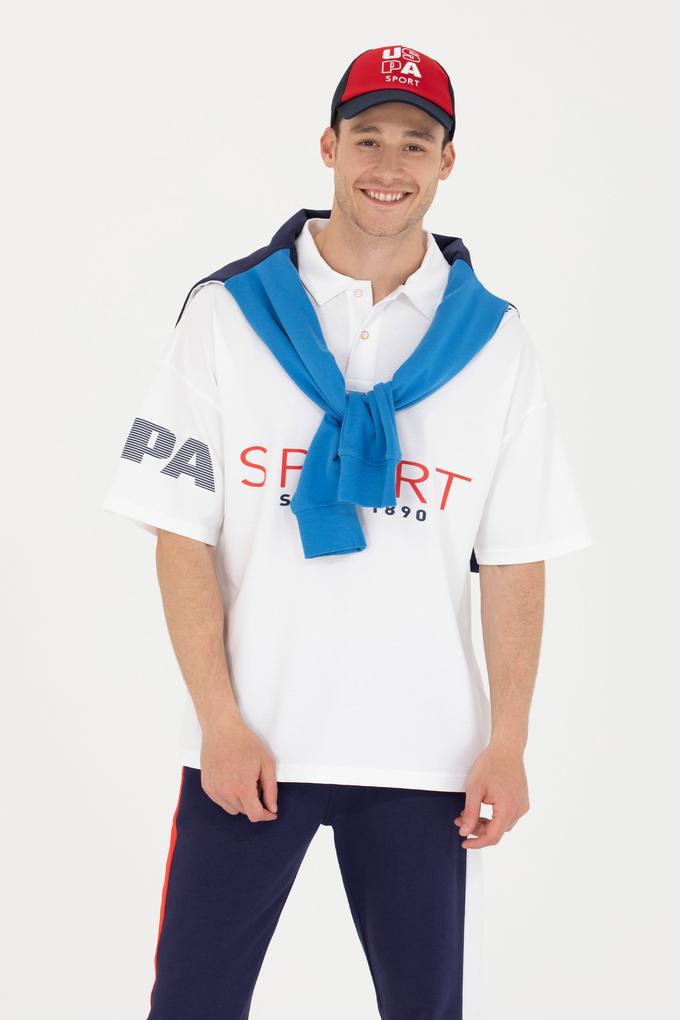 Erkek Beyaz Oversize Polo Yaka Tişört