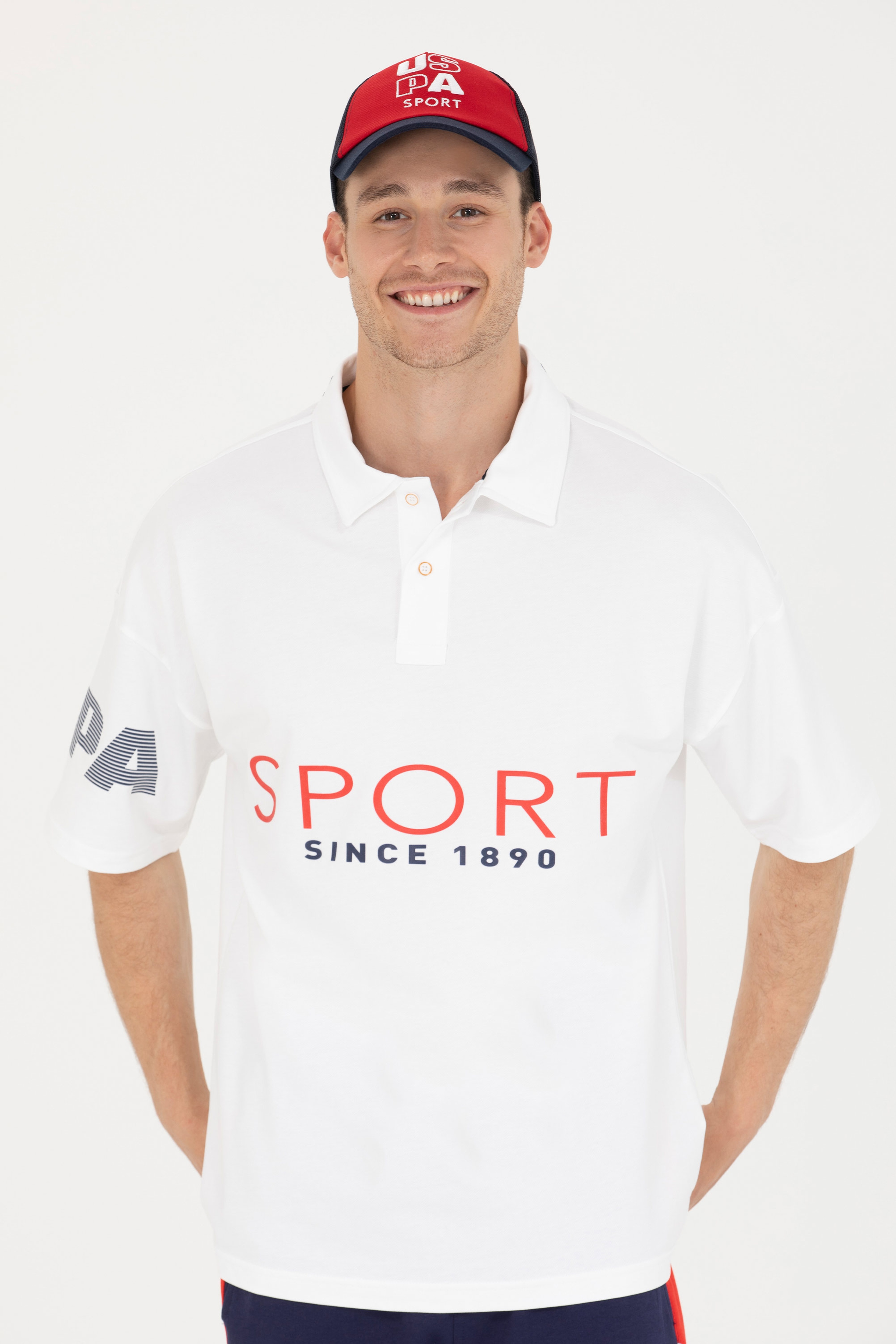 Erkek Beyaz Oversize Polo Yaka Tişört - Image 3