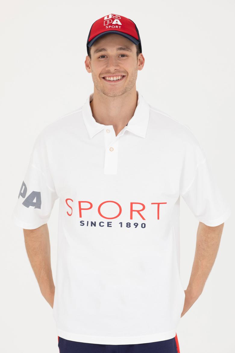 Erkek Beyaz Oversize Polo Yaka Tişört - 50263571024