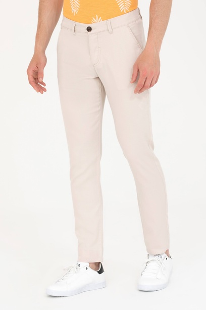 Erkek Slim Fit Taş Kanvas Pantolon