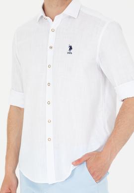 Erkek Beyaz Keten Görünümlü Basic Gömlek - 50254189001