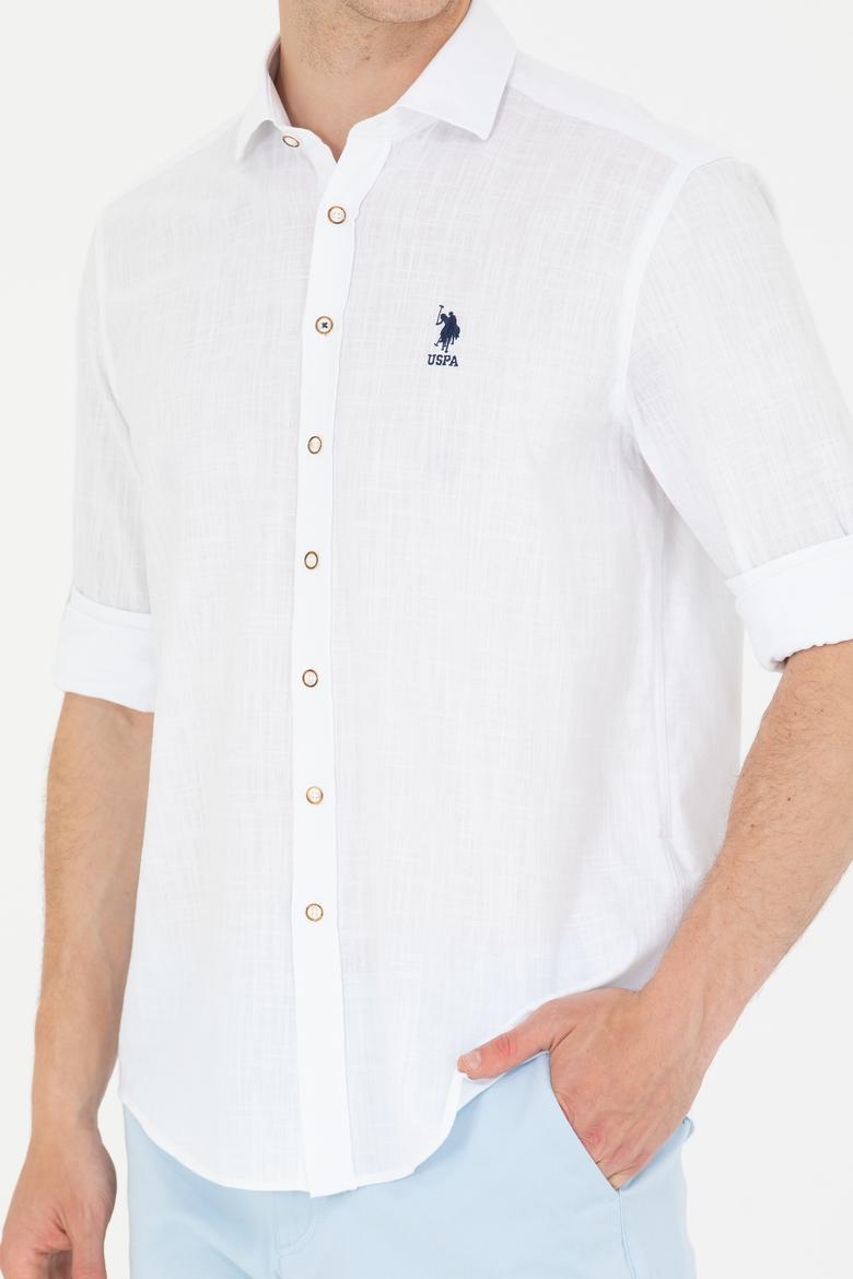 Erkek Beyaz Keten Görünümlü Basic Gömlek - 50254189001