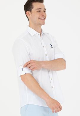 Erkek Beyaz Keten Görünümlü Basic Gömlek - 50254189001