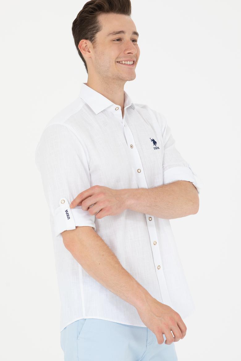 Erkek Beyaz Keten Görünümlü Basic Gömlek - 50254189001