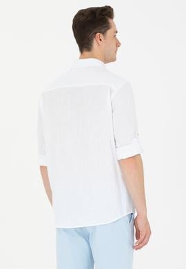 Erkek Beyaz Keten Görünümlü Basic Gömlek - 50254189001