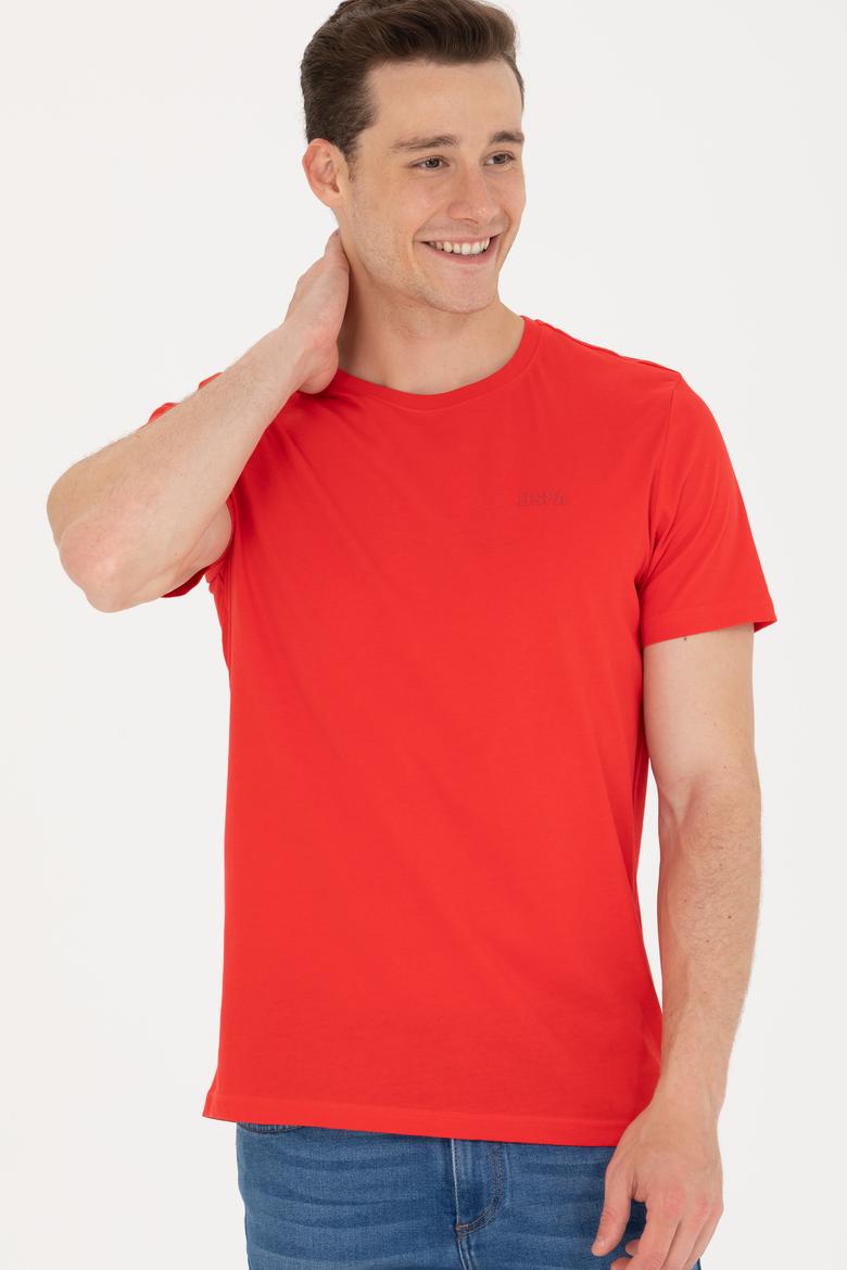 Erkek Kırmızı Basic Bisiklet Yaka Tişört - 50264918038