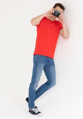 Erkek Kırmızı Basic Bisiklet Yaka Tişört - 50264918038