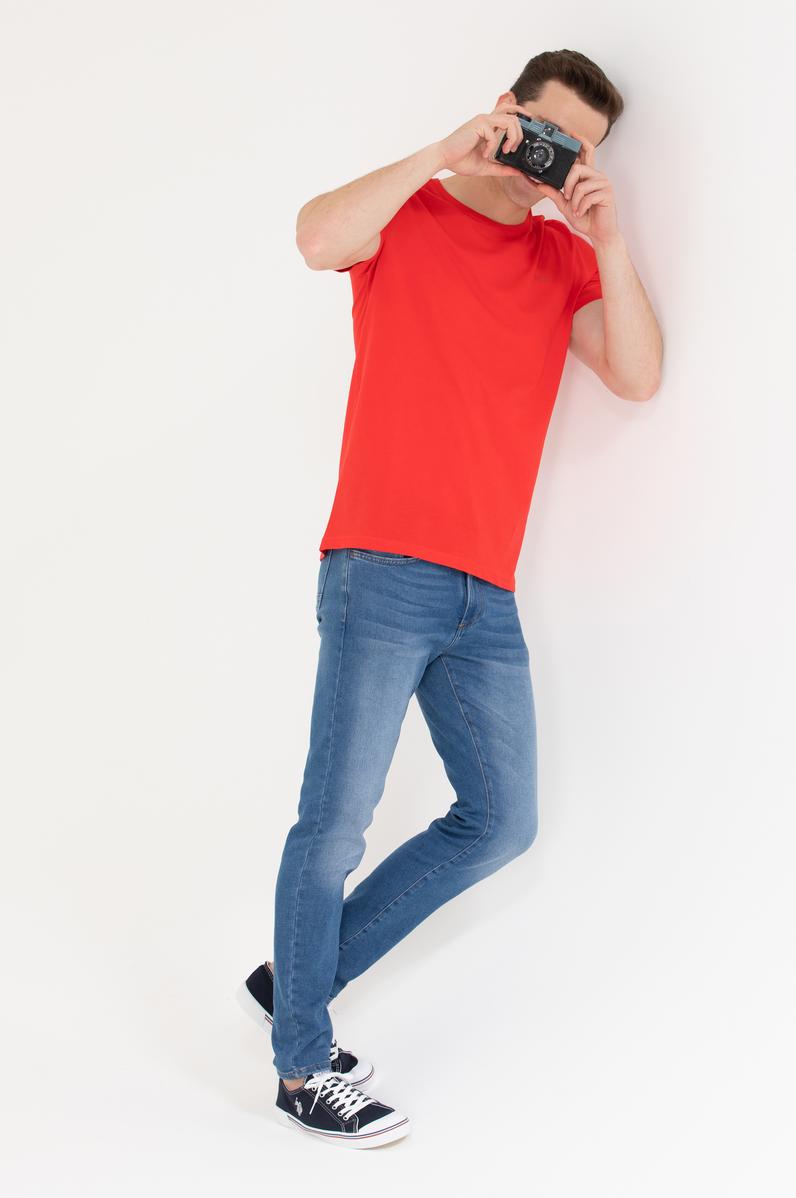 Erkek Kırmızı Basic Bisiklet Yaka Tişört