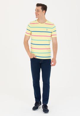 Erkek Açık Sarı Bisiklet Yaka Tişört - 50265362049