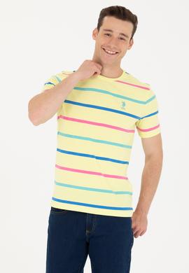 Erkek Açık Sarı Bisiklet Yaka Tişört - 50265362049