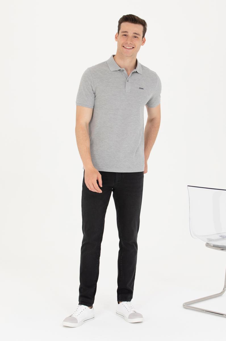 Erkek Gri Melanj Basic Polo Yaka Tişört