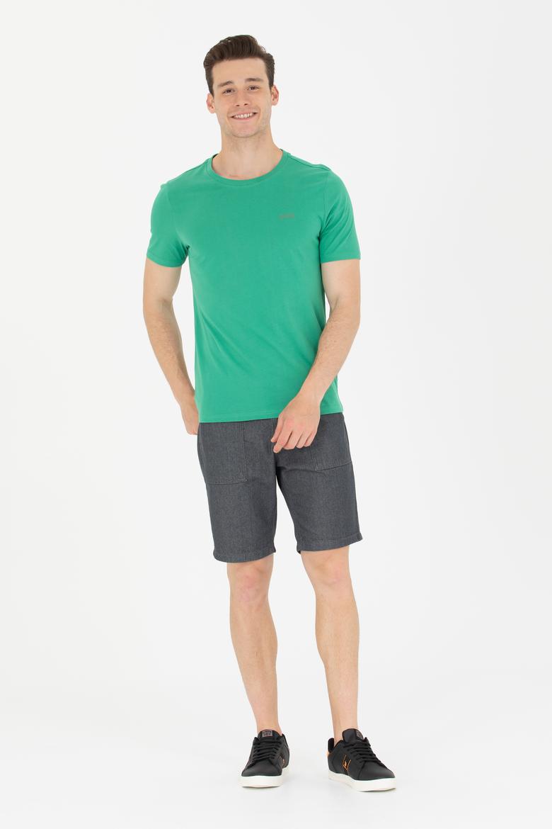 Erkek Yeşil Basic Bisiklet Yaka Tişört - 50264918138