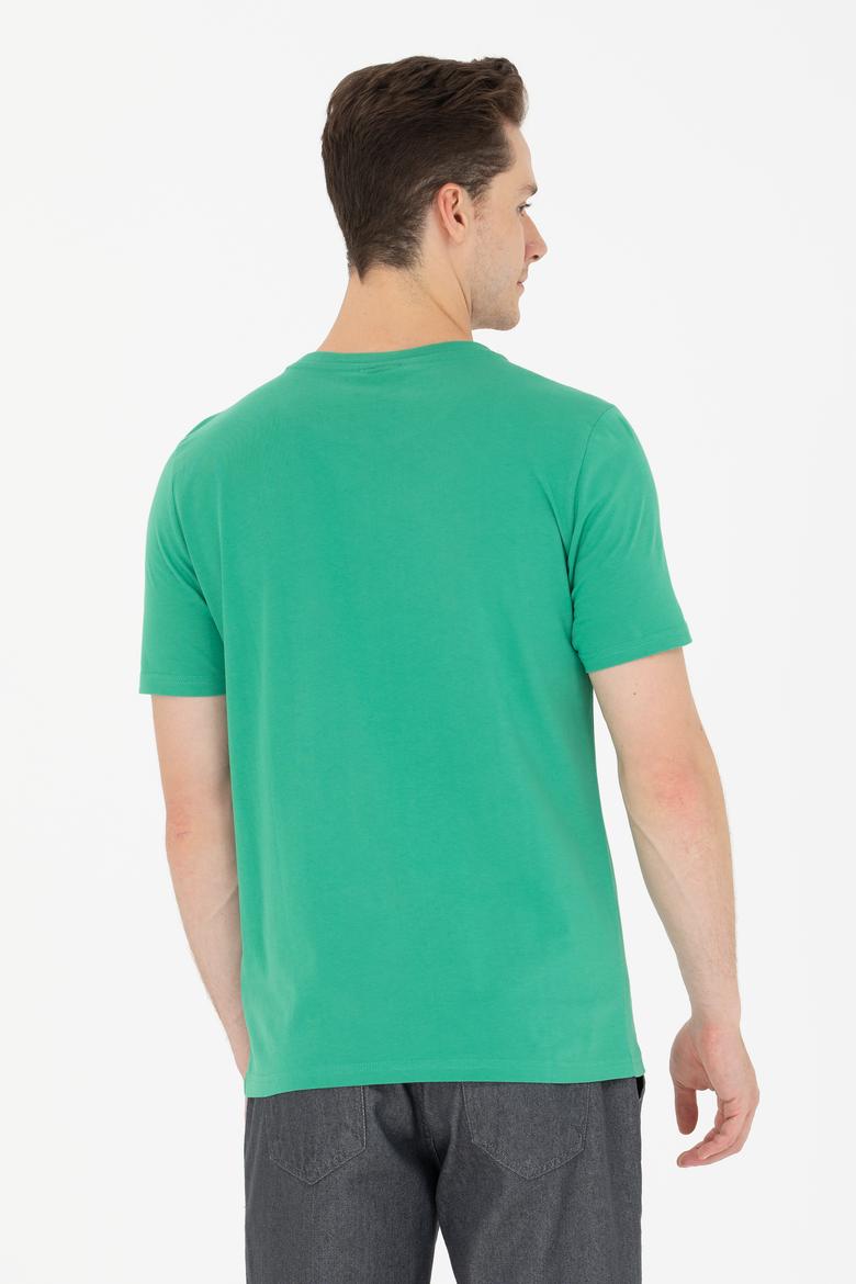 Erkek Yeşil Basic Bisiklet Yaka Tişört - 50264918138