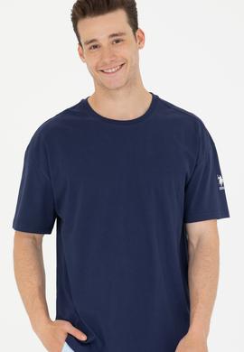 Erkek Lacivert Oversize Bisiklet Yaka Tişört - 50264917048