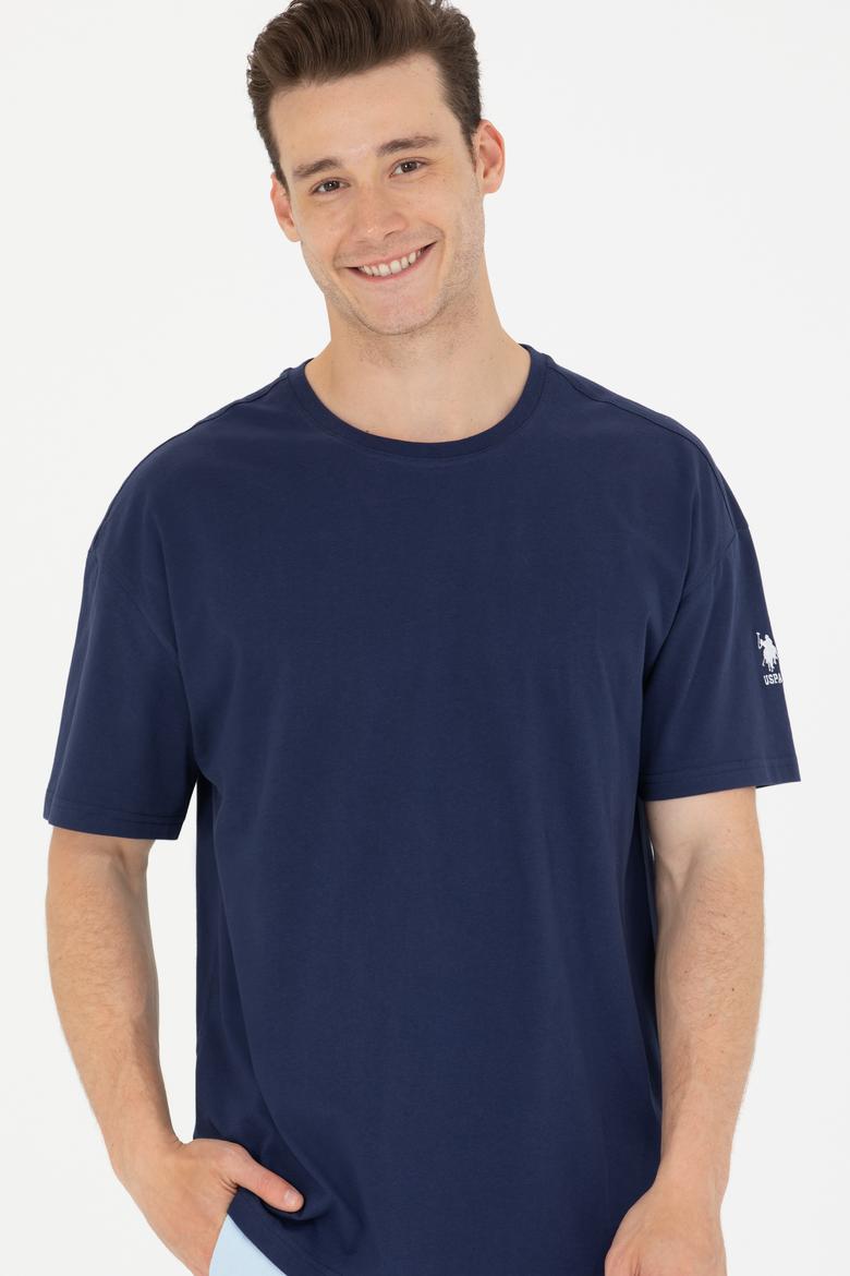 Erkek Lacivert Oversize Bisiklet Yaka Tişört - 50264917048