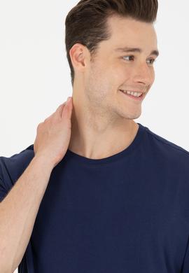 Erkek Lacivert Oversize Bisiklet Yaka Tişört - 50264917048