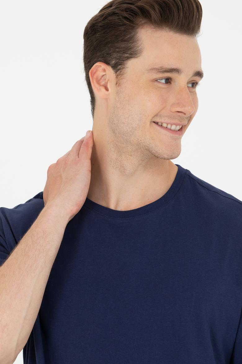 Erkek Lacivert Oversize Bisiklet Yaka Tişört - 50264917048