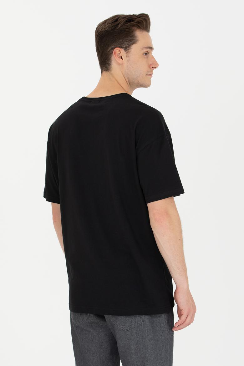 Erkek Siyah Oversize Bisiklet Yaka Tişört - 50264917098