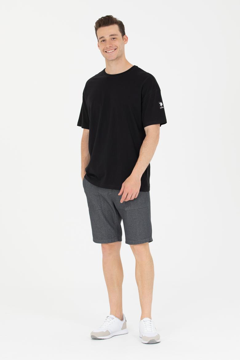 Erkek Siyah Oversize Bisiklet Yaka Tişört - 50264917098