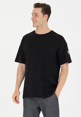 Erkek Siyah Oversize Bisiklet Yaka Tişört - 50264917098