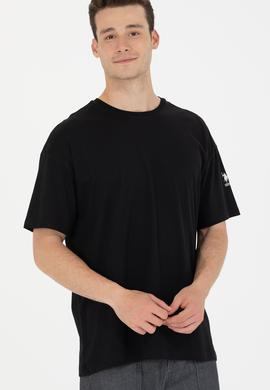 Erkek Siyah Oversize Bisiklet Yaka Tişört - 50264917098