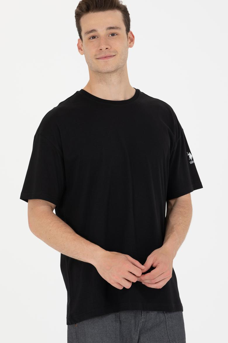 Erkek Siyah Oversize Bisiklet Yaka Tişört - 50264917098